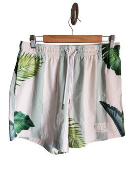 Mavrans Swim Trunks Mens Large Green Yellow Shorts Unlined Leaves Tropical Swim